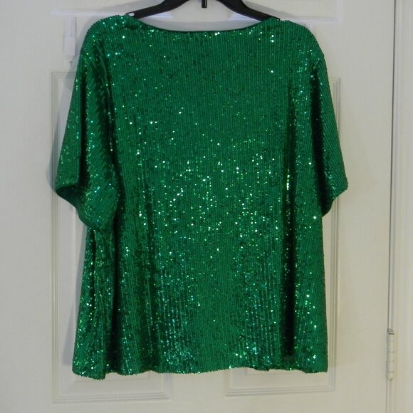 Green Sequin Top Plus Sz 18/20 Cato Short Sleeve NWT - Picture 3 of 7